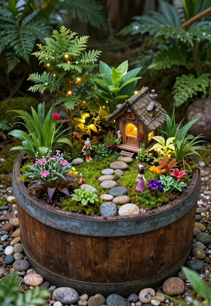 10 Barrel Planter Ideas for Rustic Garden and Patio Styling - 5. Fairy Garden Barrel Planter