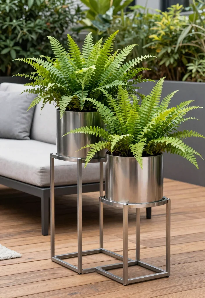 10 Boston Fern Planter Ideas for Breezy Porch and Patio Style 23 10 Boston Fern Planter Ideas for Breezy Porch and Patio Style - 3. Urban Chic Metal Planters