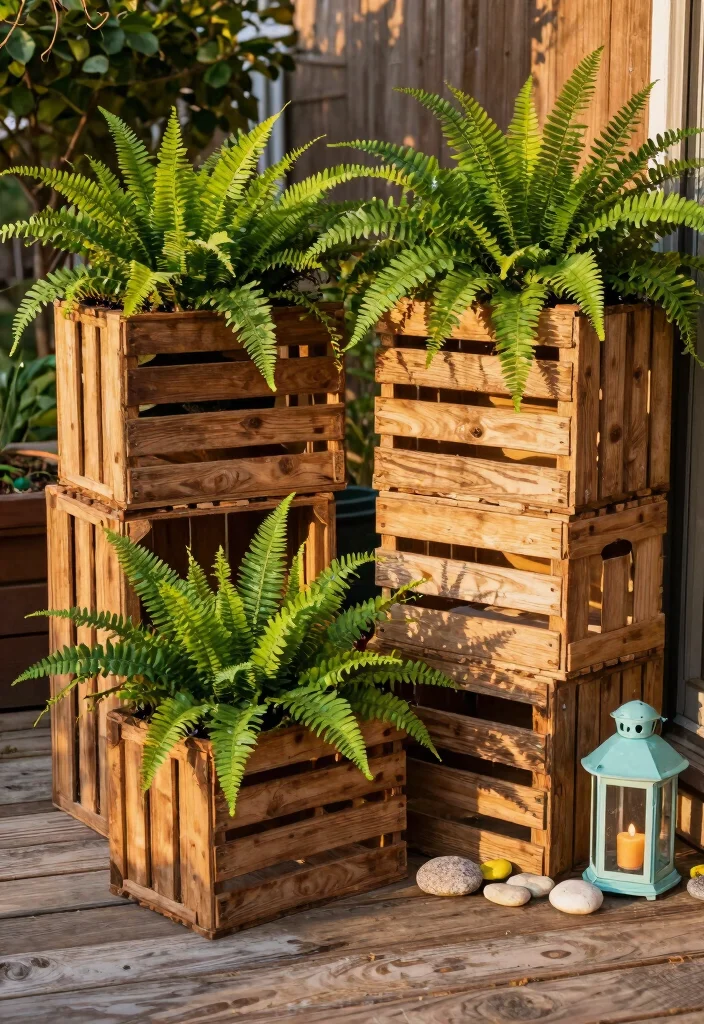 10 Boston Fern Planter Ideas for Breezy Porch and Patio Style 45 10 Boston Fern Planter Ideas for Breezy Porch and Patio Style - 5. Charming Wooden Crates