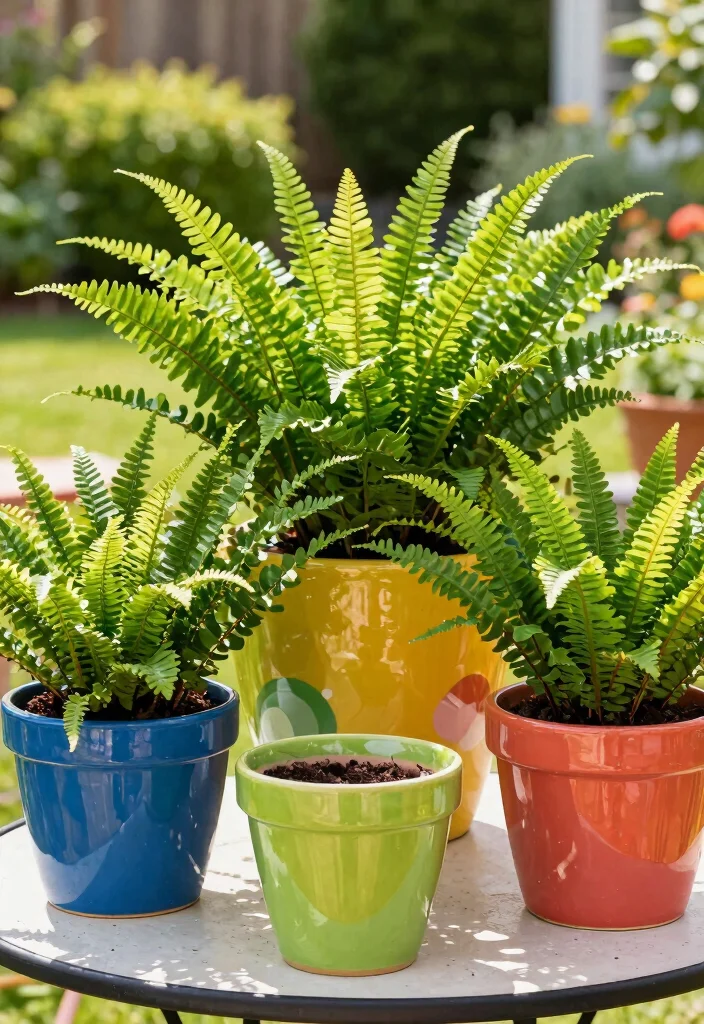 10 Boston Fern Planter Ideas for Breezy Porch and Patio Style 56 10 Boston Fern Planter Ideas for Breezy Porch and Patio Style - 6. Colorful Ceramic Pots
