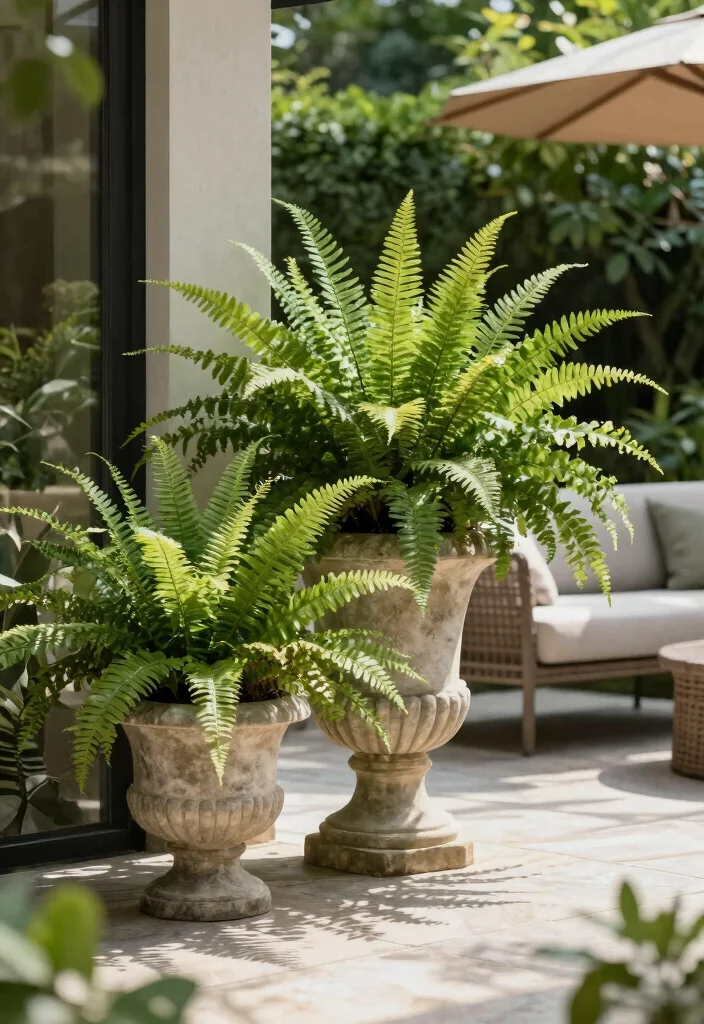 10 Boston Fern Planter Ideas for Breezy Porch and Patio Style 67 10 Boston Fern Planter Ideas for Breezy Porch and Patio Style - 7. Elegant Stone Planters