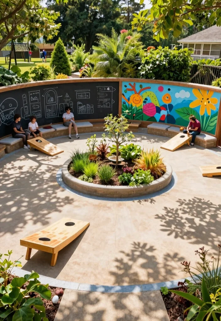 10 Circle Patio Ideas for Charming and Balanced Garden Layouts - 10. Circular Patio with Interactive Elements