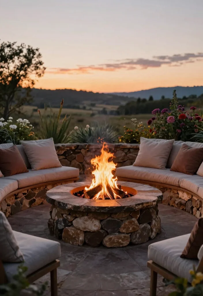 10 Circle Patio Ideas for Charming and Balanced Garden Layouts - 7. Eco-Conscious Circular Fire Pit Patio