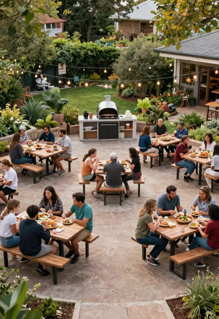 10 Circle Patio Ideas for Charming and Balanced Garden Layouts - 9. Circular Patio as a Community Gathering Space