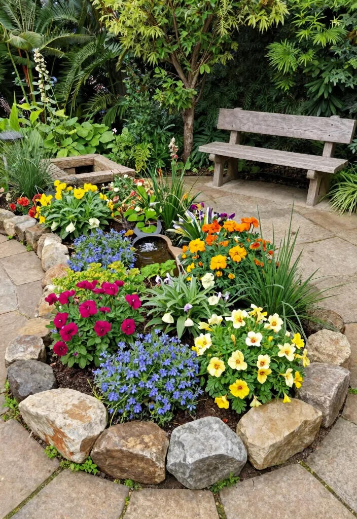 10 Circular Flower Bed Ideas for Balanced Garden Designs - 6. Stone Circle Serenity