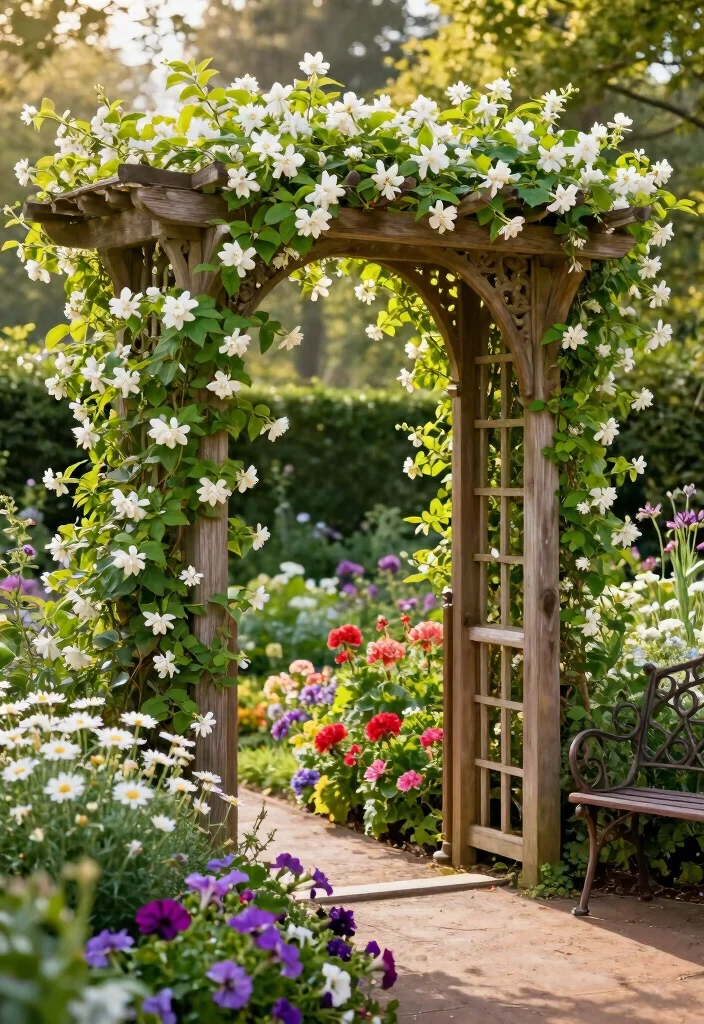 10 Jasmine Trellis Ideas for Fragrant Outdoor Style - 1. Gated Jasmine Trellis
