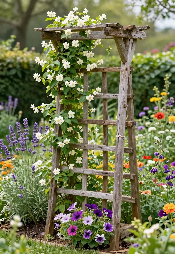 10 Jasmine Trellis Ideas for Fragrant Outdoor Style - 4. Rustic Wooden Trellis