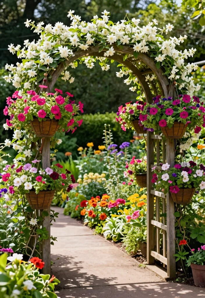 10 Jasmine Trellis Ideas for Fragrant Outdoor Style - 8. Archway with Hanging Baskets