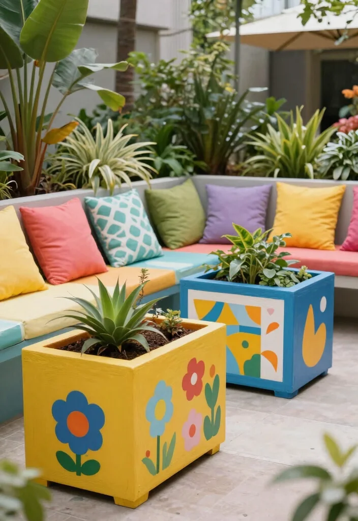 10 Rectangle Planter Ideas for Clean Modern Outdoor Styling - 9. DIY Painted Planters