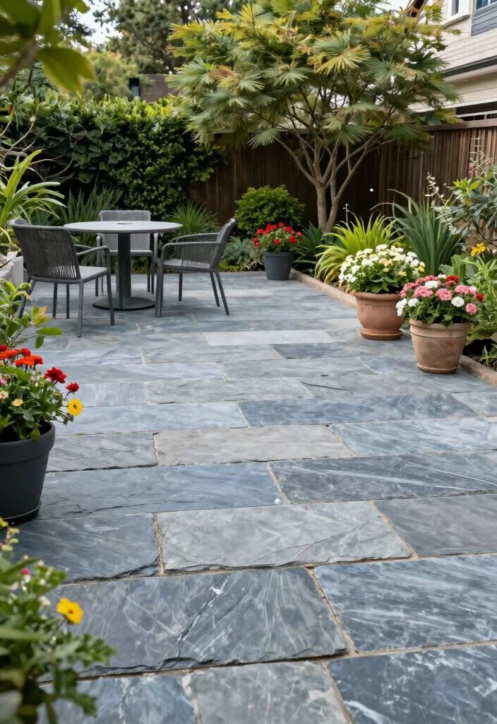 10 Stone Patio Ideas for Durable and Classic Outdoor Design - 2. Slate Stone Patios