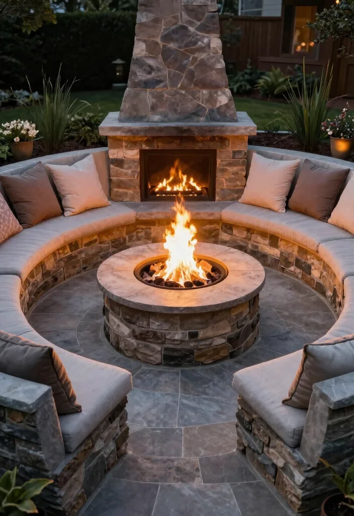 10 Stone Patio Ideas for Durable and Classic Outdoor Design - 9. Integrated Fire Pit Stone Patios