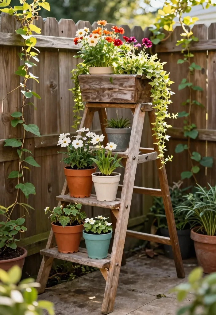 10 Three Tiered Planter Ideas for Vertical Small Space Gardening - 1. DIY Wooden Ladder Planter