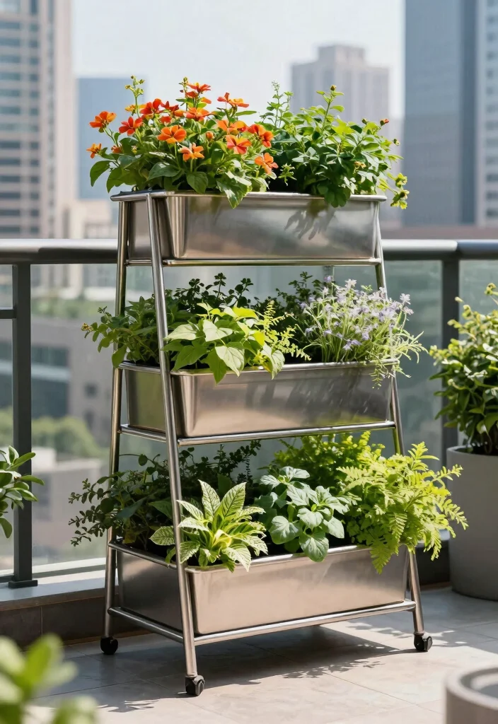 10 Three Tiered Planter Ideas for Vertical Small Space Gardening - 2. Metal Tiered Planter Stand