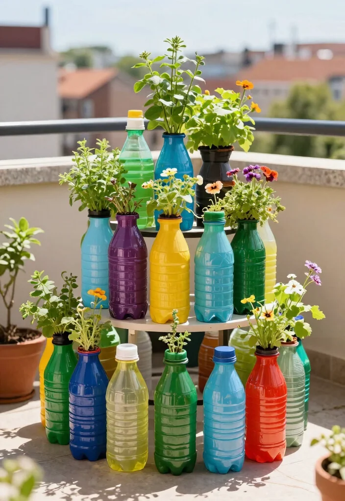 10 Three Tiered Planter Ideas for Vertical Small Space Gardening - 5. Recycled Plastic Bottle Planters