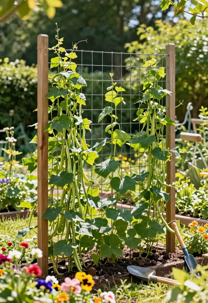 12 Bean Trellis Ideas That Support Strong Vines and Bigger Yields - 11. Flexible Wire Trellis