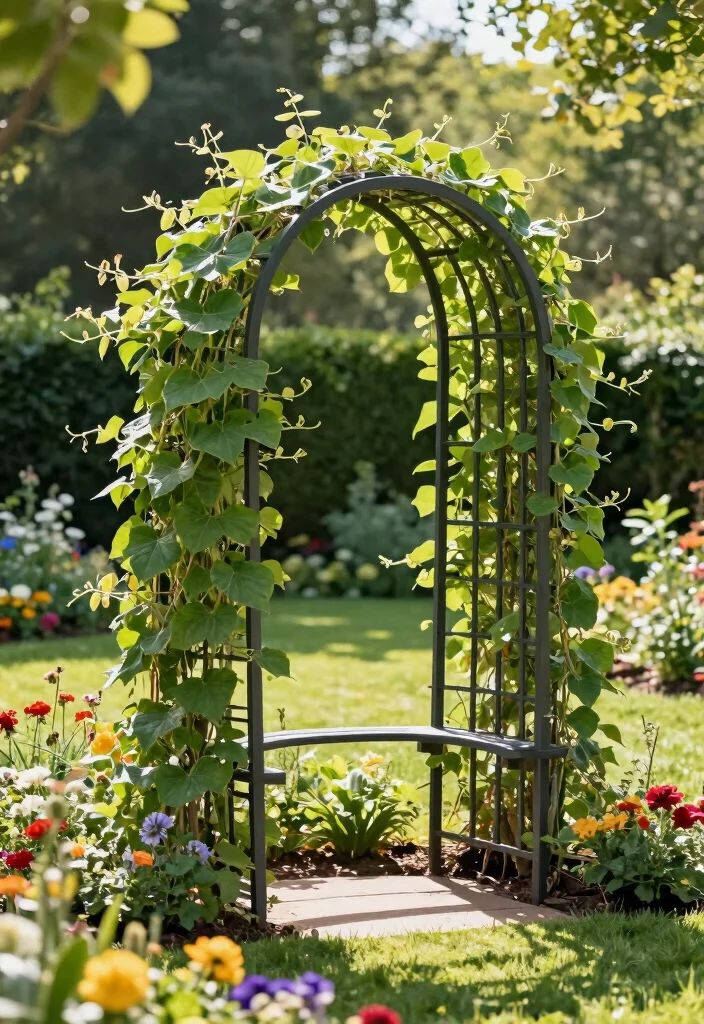 12 Bean Trellis Ideas That Support Strong Vines and Bigger Yields - 3. Circular Metal Trellis