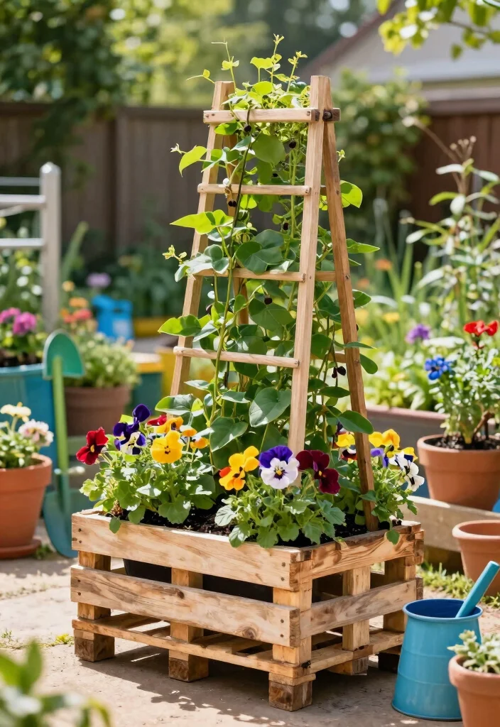 12 Bean Trellis Ideas That Support Strong Vines and Bigger Yields - 7. Pallet Trellis Planter Combo