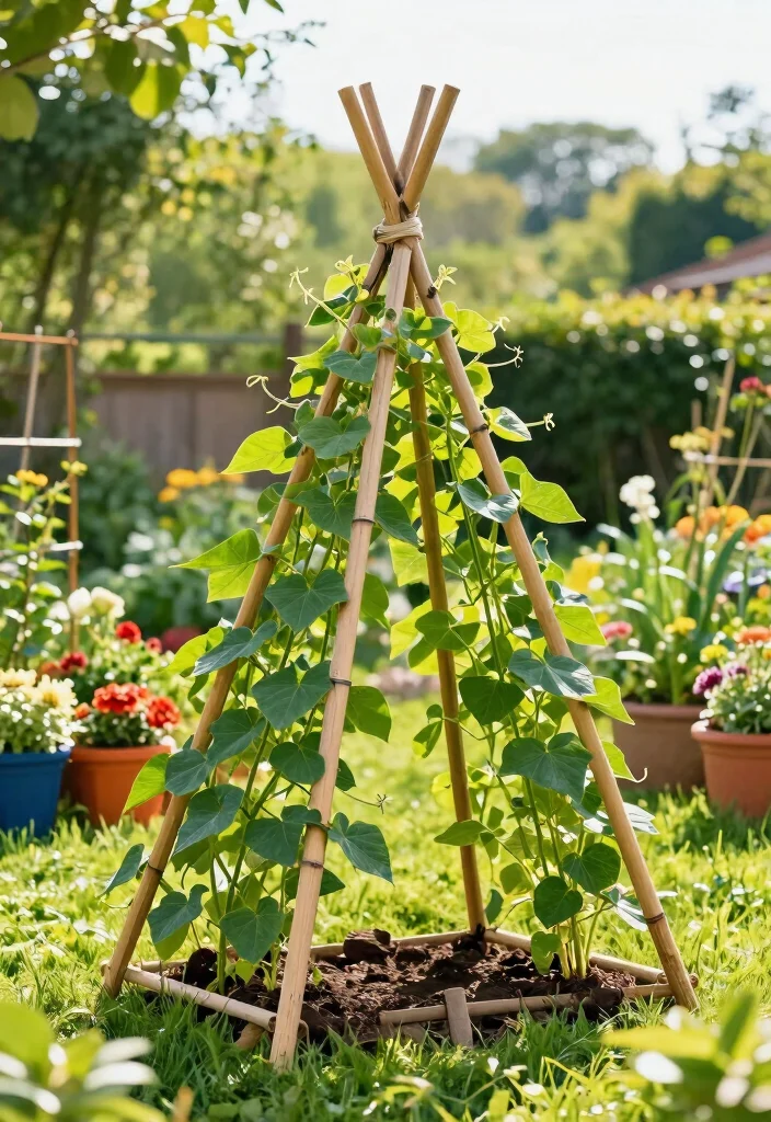 12 Bean Trellis Ideas That Support Strong Vines and Bigger Yields - 8. Bamboo Stake Support