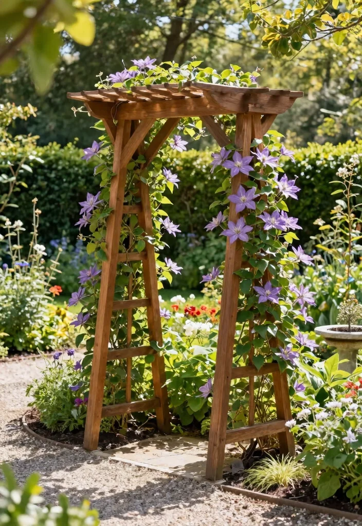 12 Clematis Trellis Ideas to Show Off Blooms in Any Garden - 1. Classic Wooden A-Frame Trellis