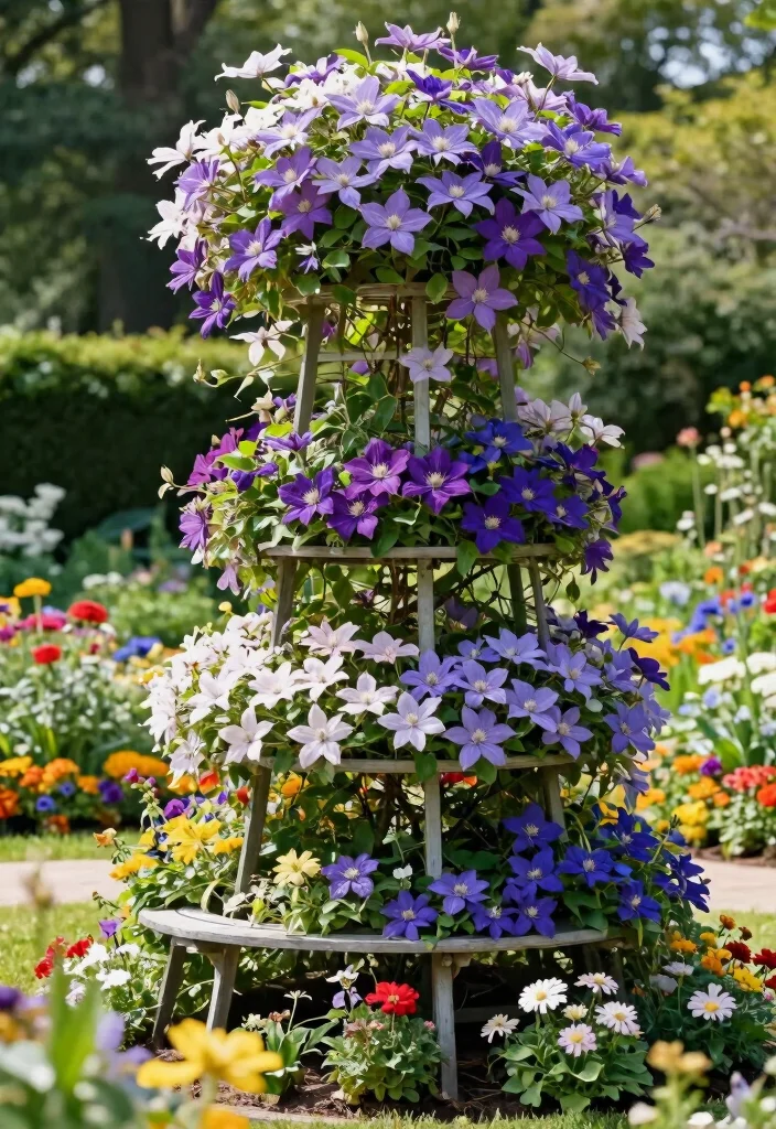 12 Clematis Trellis Ideas to Show Off Blooms in Any Garden - 12. Multi-Tiered Trellis