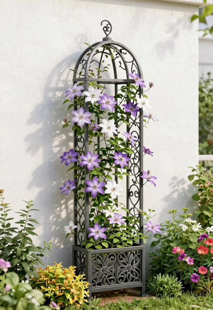 12 Clematis Trellis Ideas to Show Off Blooms in Any Garden - 2. Artistic Metal Trellis