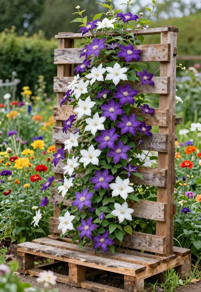 12 Clematis Trellis Ideas to Show Off Blooms in Any Garden - 4. Rustic Pallet Trellis