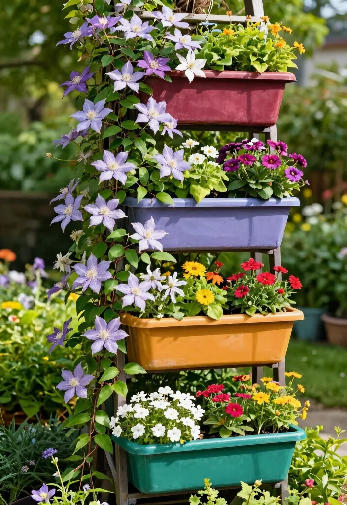 12 Clematis Trellis Ideas to Show Off Blooms in Any Garden - 8. Vertical Planter Trellis