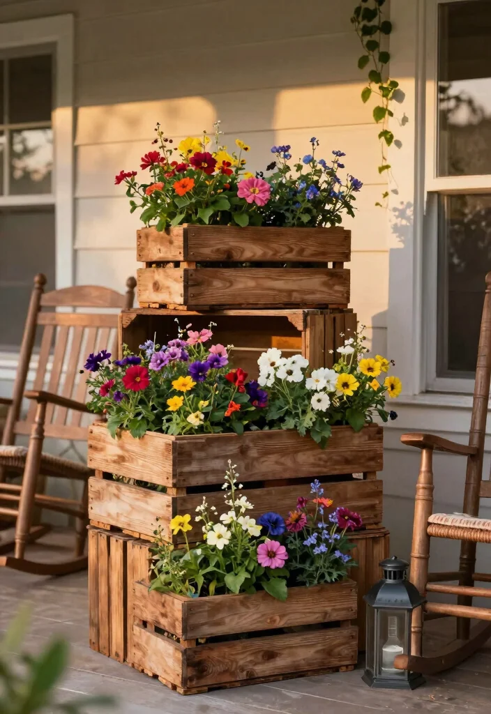 12 Front Porch Planter Ideas for Welcoming Seasonal Decor - 1. Rustic Wooden Crates