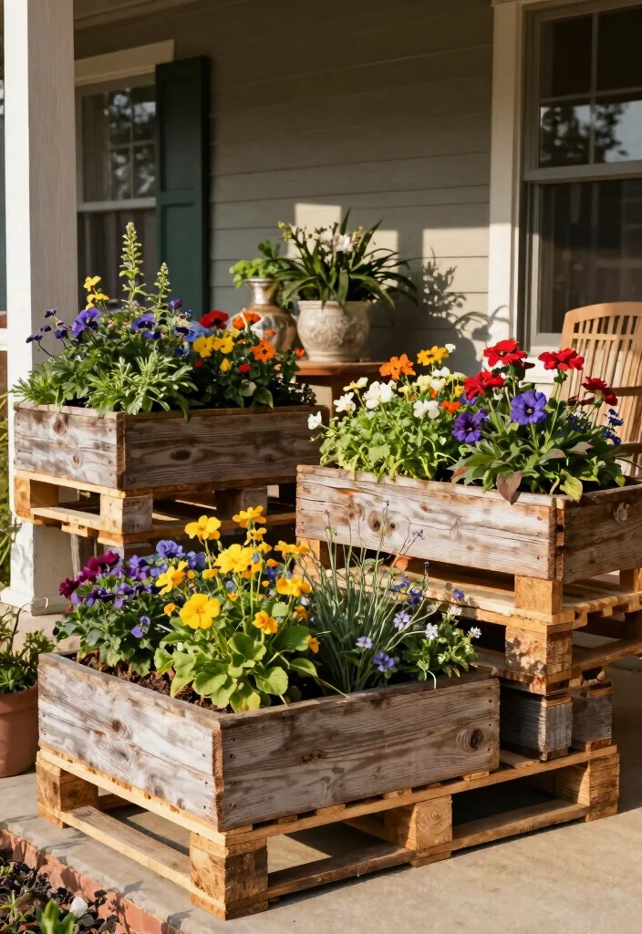 12 Front Porch Planter Ideas for Welcoming Seasonal Decor - 11. Upcycled Pallet Planters