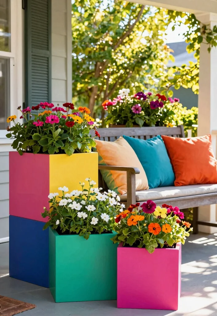 12 Front Porch Planter Ideas for Welcoming Seasonal Decor - 4. Seasonal Color Block Planters
