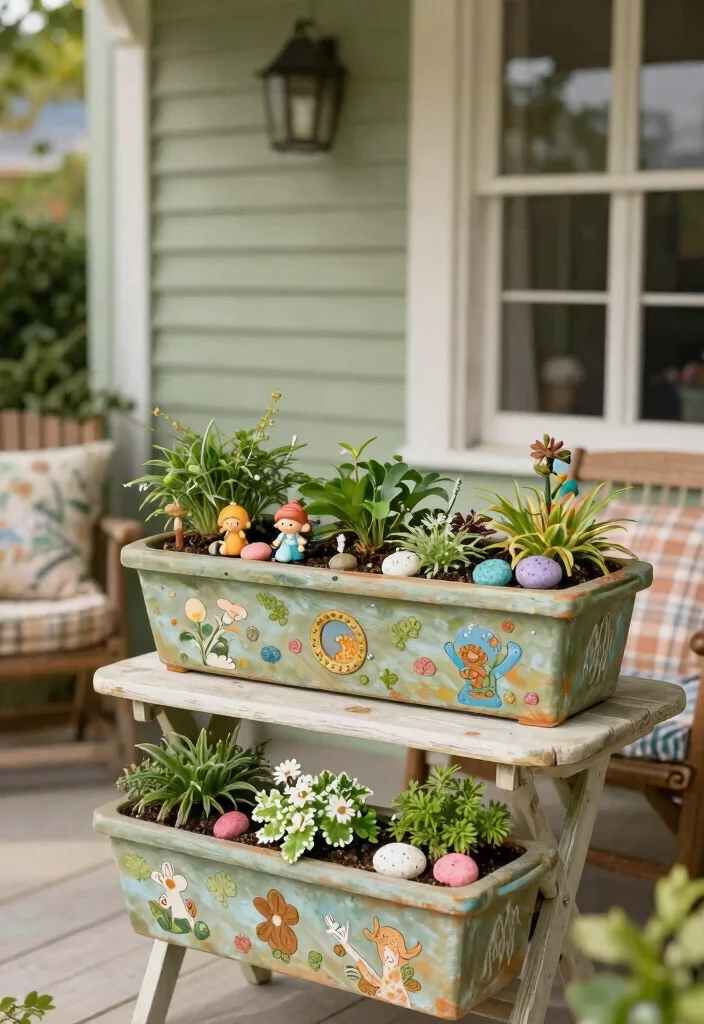 12 Front Porch Planter Ideas for Welcoming Seasonal Decor - 7. Whimsical Fairy Garden Planters