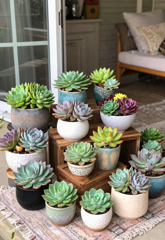 12 Front Porch Planter Ideas for Welcoming Seasonal Decor - 9. Succulent Arrangements in Unique Containers