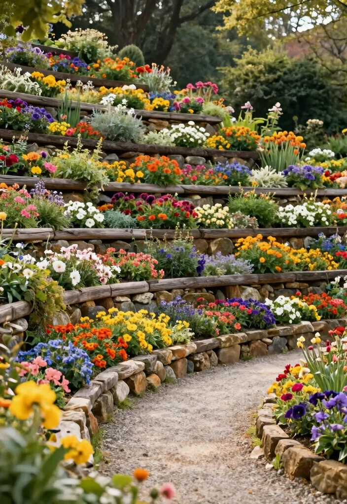 12 Hillside Backyard Landscaping Ideas for Stable Stylish Slopes - 1. Terraced Flower Beds