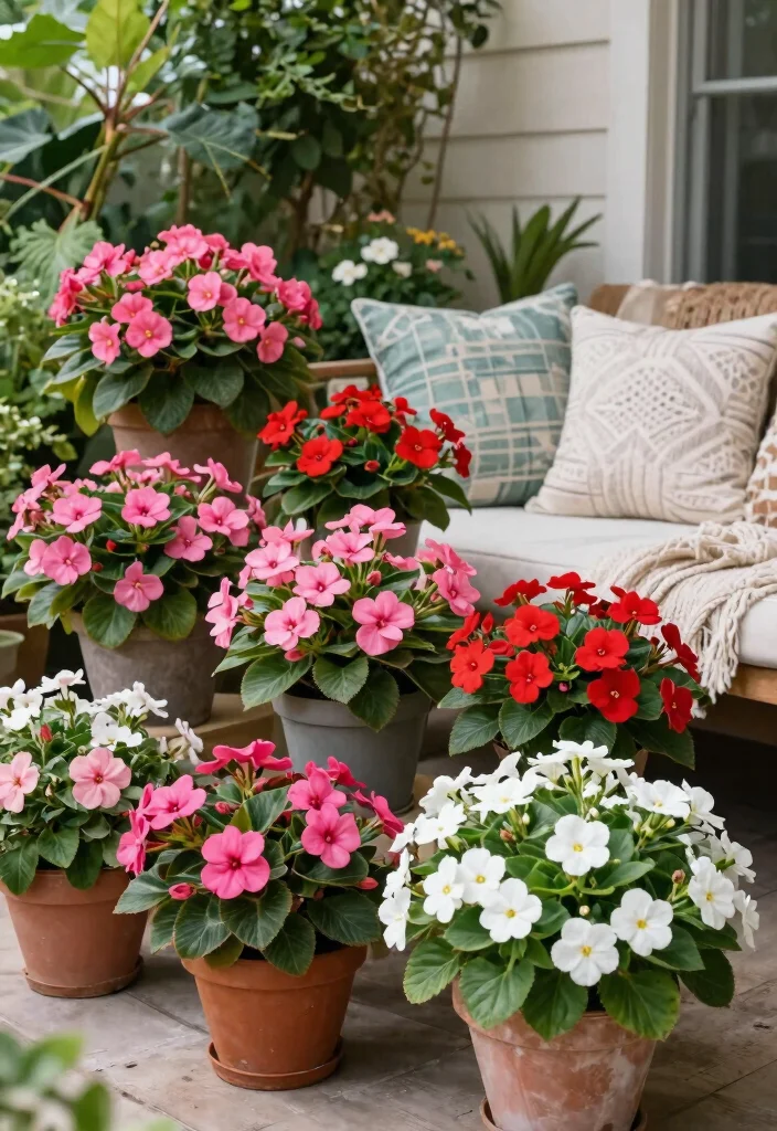 12 Part Shade Planter Ideas for Low Light Patio Corners - 5. Colorful Shade-Loving Annuals