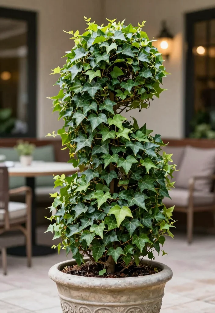 12 Part Shade Planter Ideas for Low Light Patio Corners - 9. Ivy Topiary
