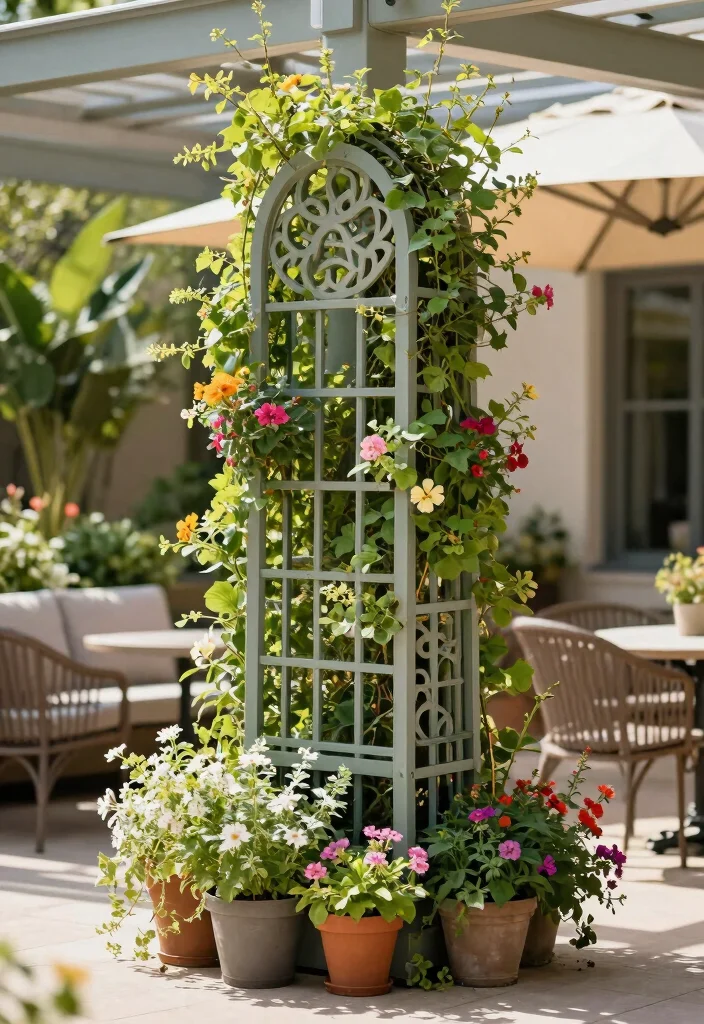 12 Patio Plant Ideas to Add Color and Height Outdoors - 11. Decorative Trellises