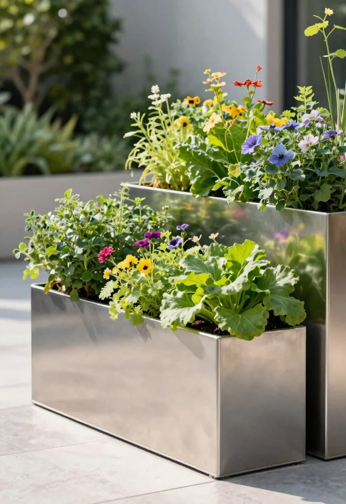 12 Planter Ideas for Full Sun That Thrive in Hot Weather - 10. Stylish Metal Planters
