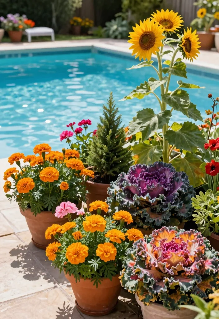 12 Poolside Landscaping Ideas for a Relaxed Resort Feel - 11. Seasonal Planting