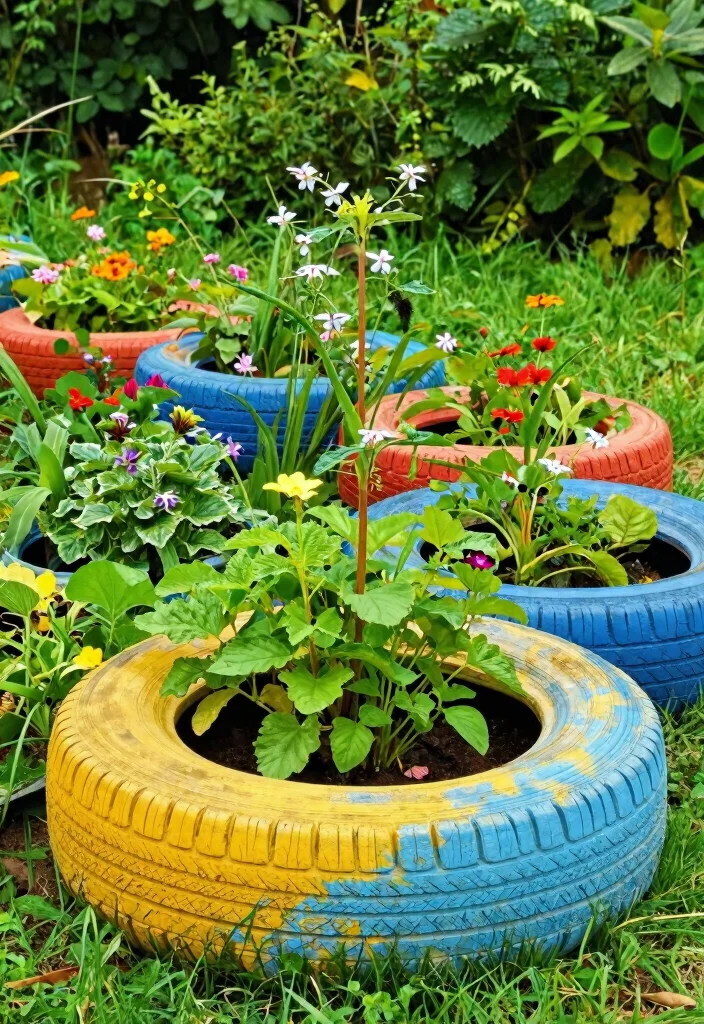 12 Raised Garden Bed Ideas for Easy Productive Growing - 8. Upcycled Tire Garden Bed