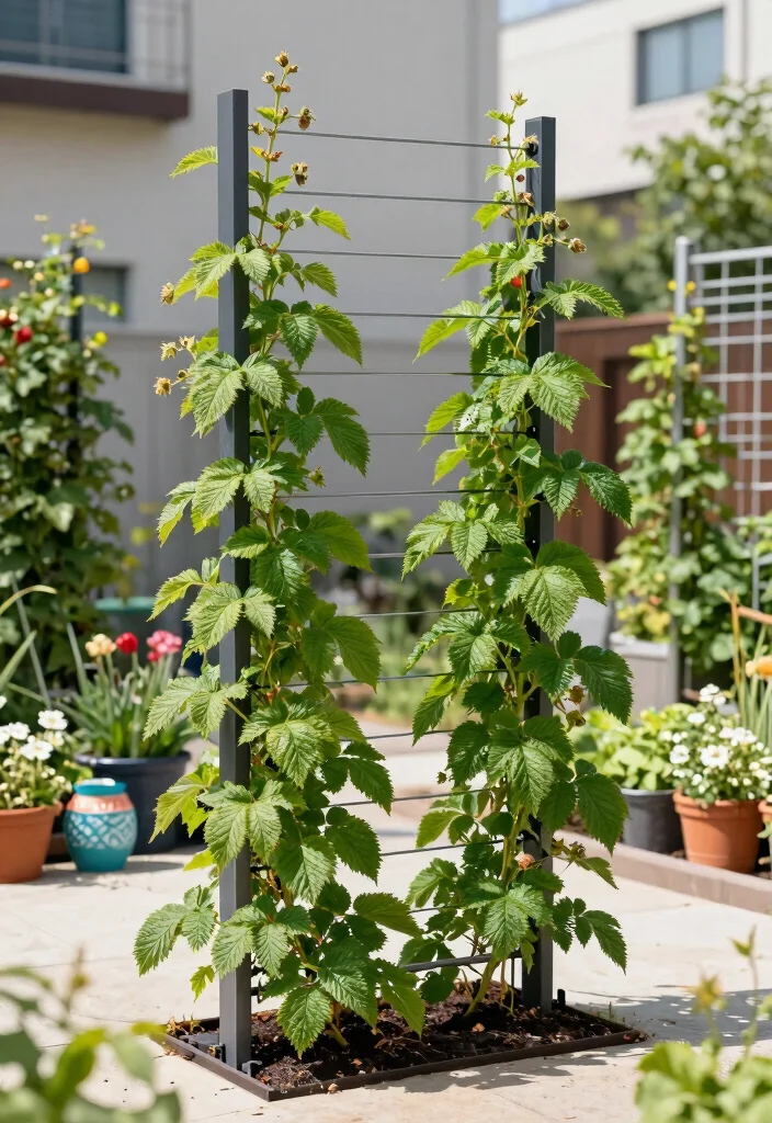 12 Raspberry Trellis Ideas for Healthy Growth in Small Gardens - 2. Vertical Wire Trellis System