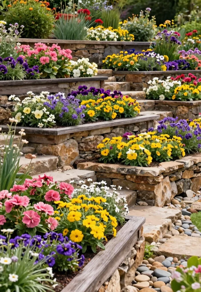 12 Sloping Flower Bed Ideas for Neat and Layered Planting - 1. Terraced Flower Beds for Structure