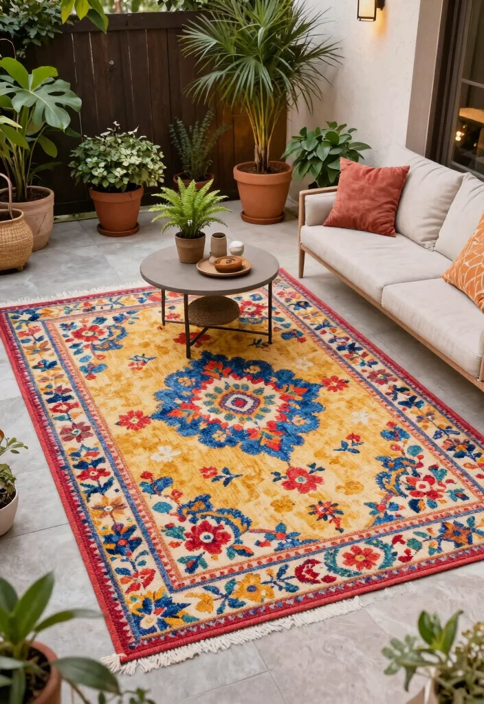 12 Small Backyard Patio Ideas for Compact Yet Stylish Spaces - 4. Stylish Outdoor Rugs to Define Spaces