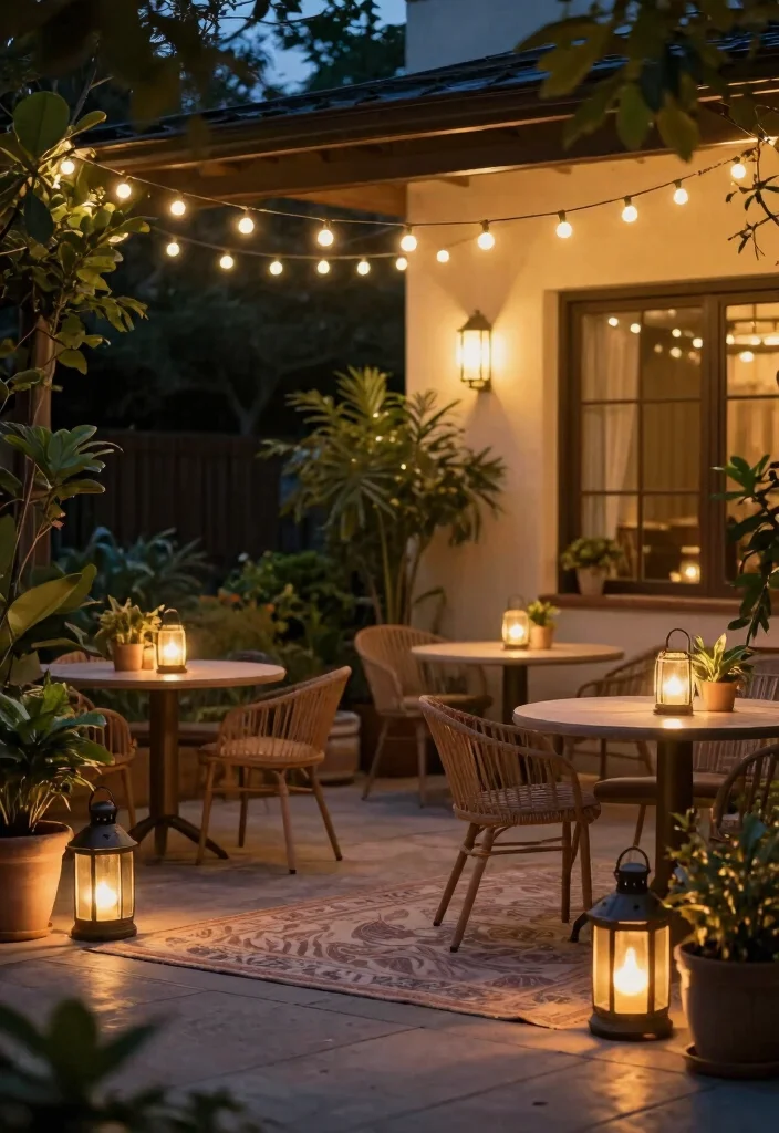 12 Small Backyard Patio Ideas for Compact Yet Stylish Spaces - 9. Layered Lighting for Evening Ambiance