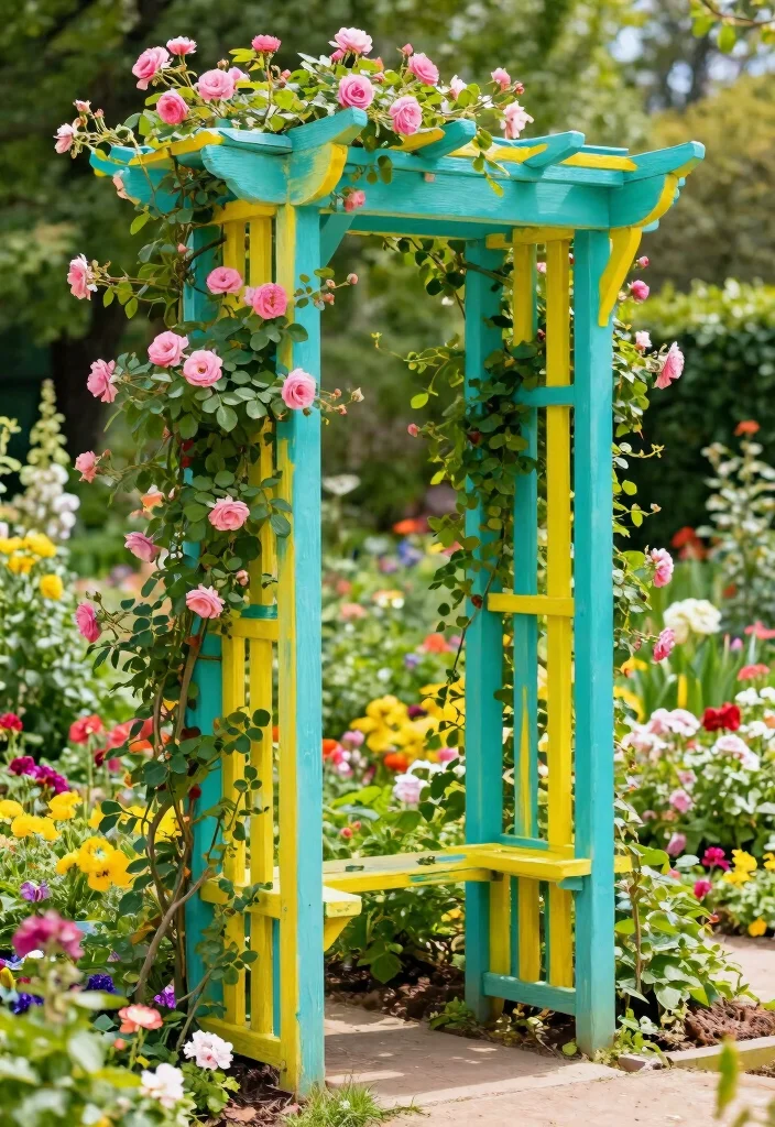 12 Trellis Ideas for Privacy That Add Charm and Coverage 45 12 Trellis Ideas for Privacy That Add Charm and Coverage - 5. Colorful Painted Trellis