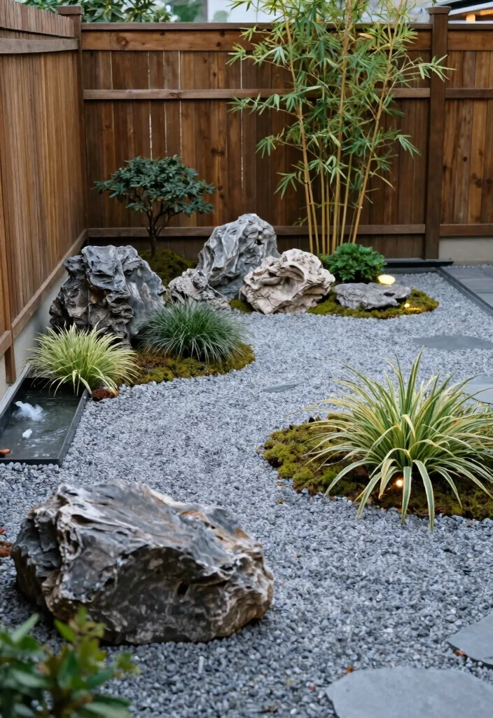 14 Backyard Fence Landscaping Ideas for Softened Borders - 12. Zen Gardens: Tranquility by Design