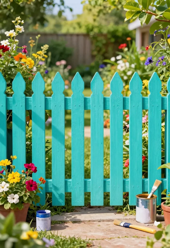 14 Backyard Fence Landscaping Ideas for Softened Borders - 13. Colorful Fence Painting: A Bold Statement