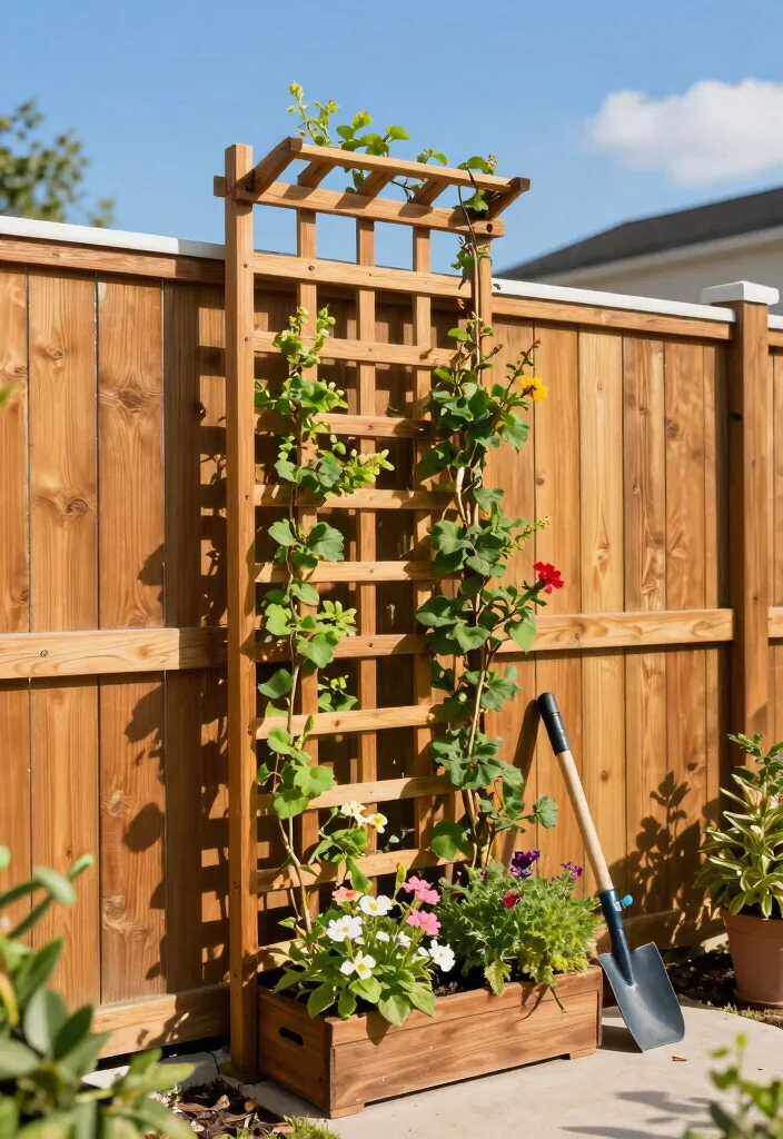 14 Backyard Fence Landscaping Ideas for Softened Borders - 6. Artistic Trellises: A Decorative Touch
