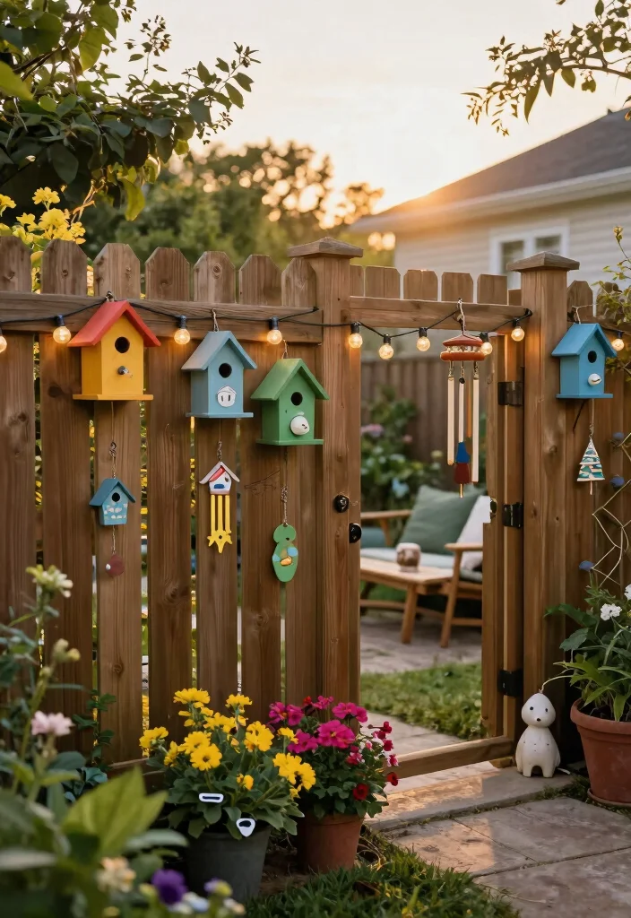 14 Backyard Fence Landscaping Ideas for Softened Borders - 9. Whimsical Garden Accents