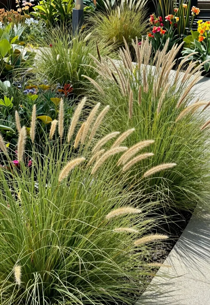 14 Border Flower Bed Ideas for Defined and Colorful Edging - 13. Striking Ornamental Grass Borders