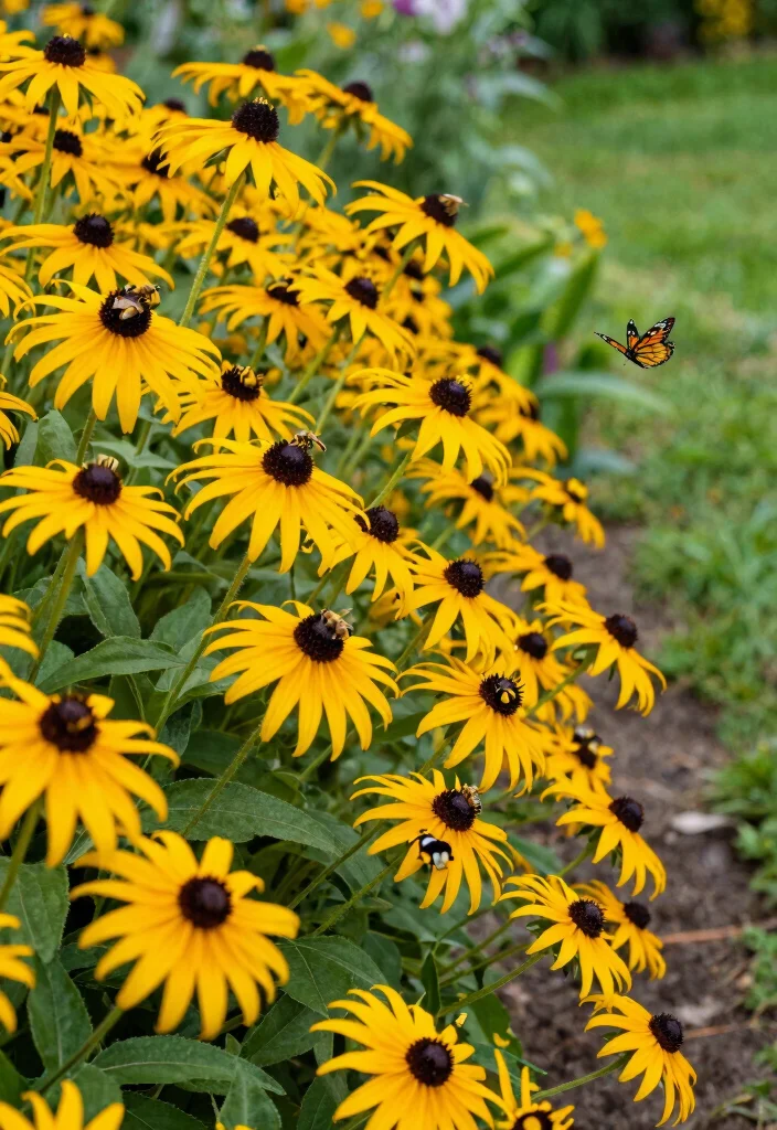 14 Border Flower Bed Ideas for Defined and Colorful Edging - 5. Bold Black-Eyed Susan Line